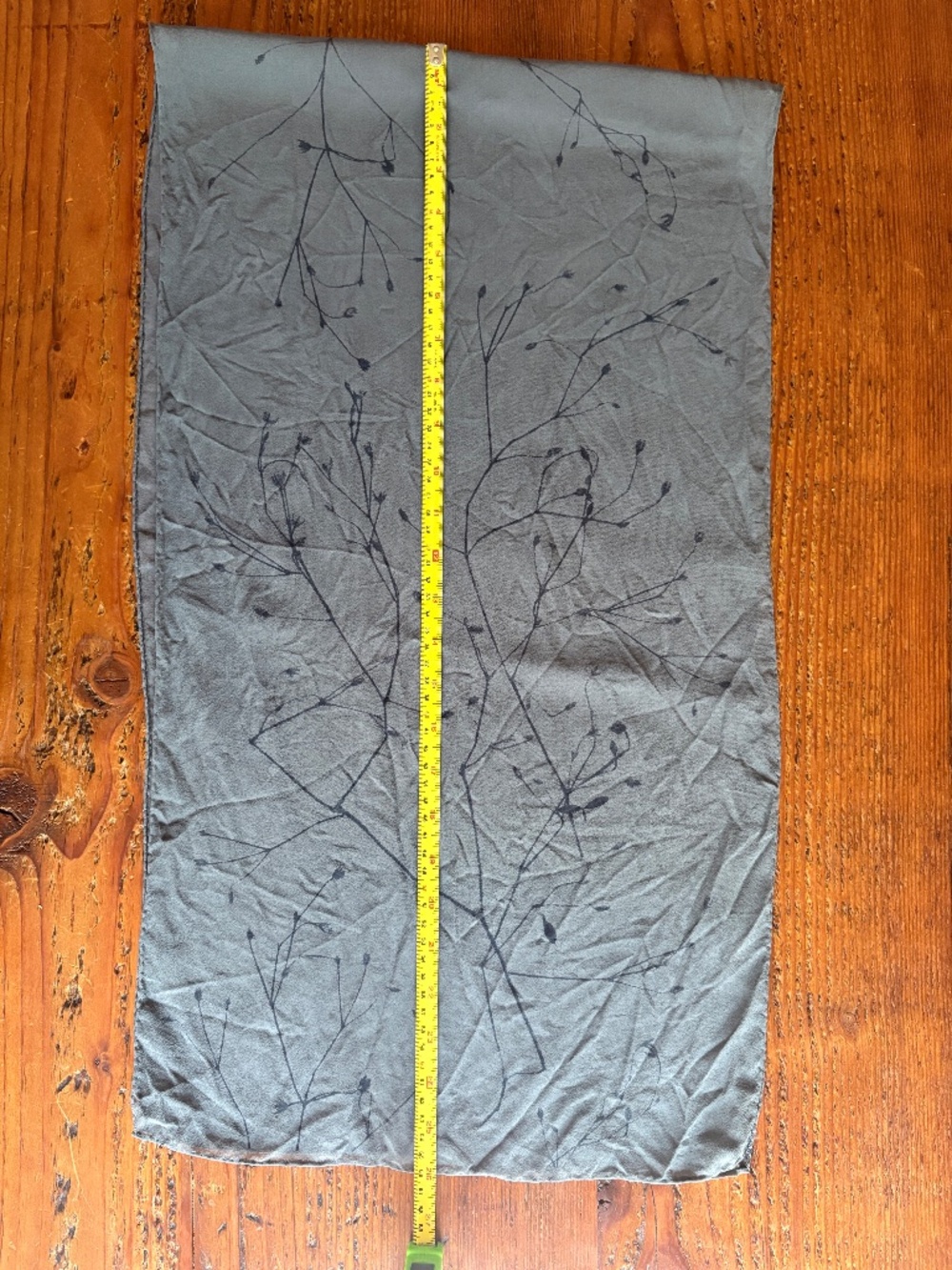 100% Silk Scarf in Gray with a Branch Like Print Sheer - Picture 13 of 13
